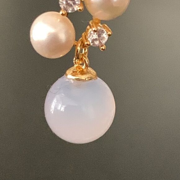 Purple Chalcedony & Real Pearl Drop Earrings with Rhinestones Vintage Style Gift - Picture 8 of 8